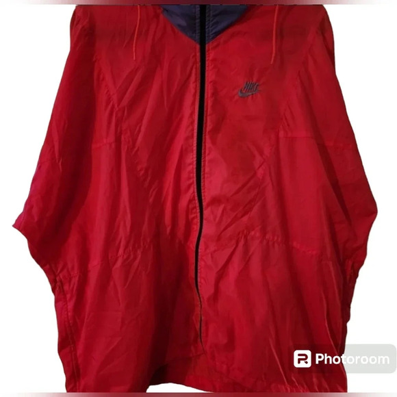 Retro Nike Windbreaker Jacket Red Black Full Zip Vintage 90s Tracksuit Style - Picture 3 of 10